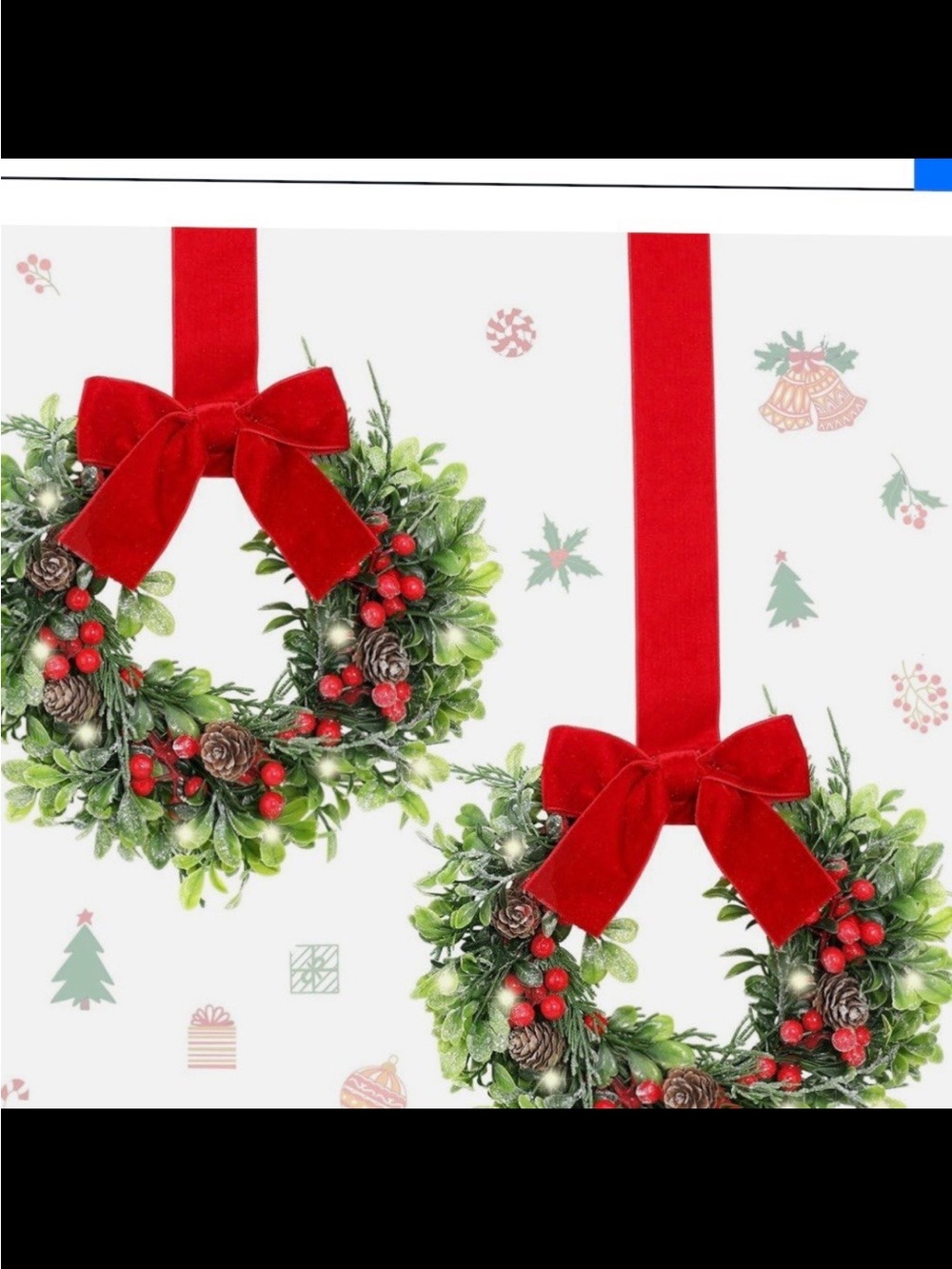 Festive Red Velvet Bow Holiday Wreath with Berries and Pinecones